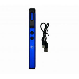 Blue Pen Style Flashlight Stun Gun with LED Light and Pocket Clip